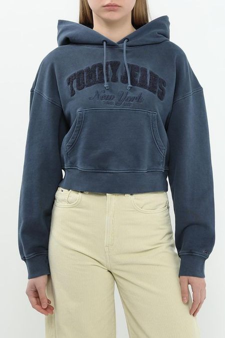 Худи хлопковое с карманом укороченное Tommy Jeans