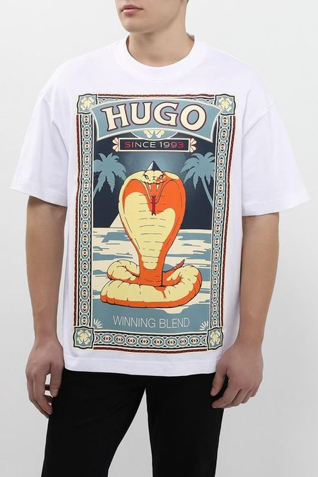Футболка хлопковая с принтом HUGO