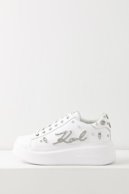 Кеды кожаные на высокой подошве с декором Karl Lagerfeld