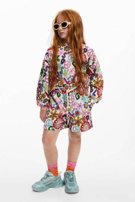 Шорты хлопковые на кулиске с принтом Desigual