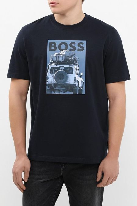 Футболка хлопковая с принтом BOSS