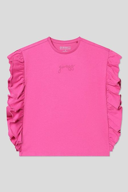 Футболка хлопковая без рукавов с рюшами Guess
