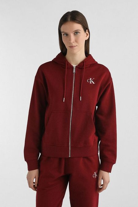 Толстовка хлопковая на молнии с капюшоном Calvin Klein Jeans