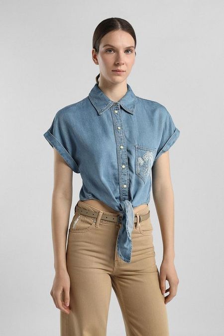 Рубашка джинсовая с коротким рукавом на завязках Guess