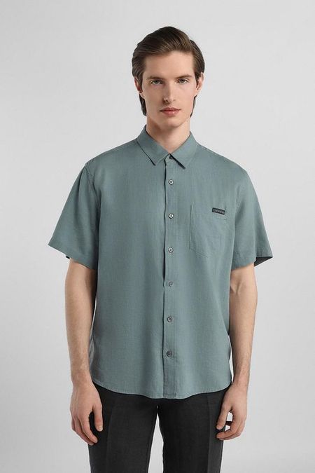 Рубашка из смесового льна с коротким рукавом Calvin Klein Jeans