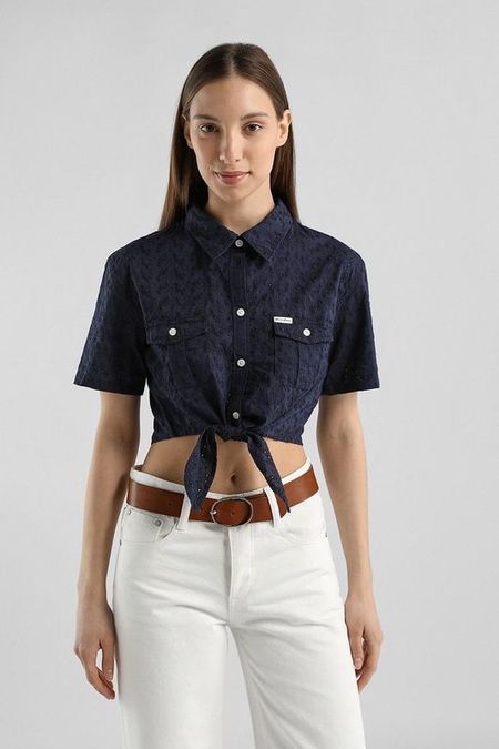 Рубашка хлопковая с шитьем на завязках Guess Jeans
