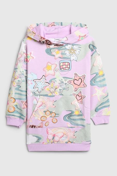 Платье хлопковое с капюшоном и принтом Desigual