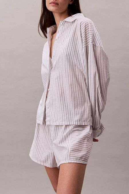 Рубашка пижамная хлопковая в полоску Calvin Klein