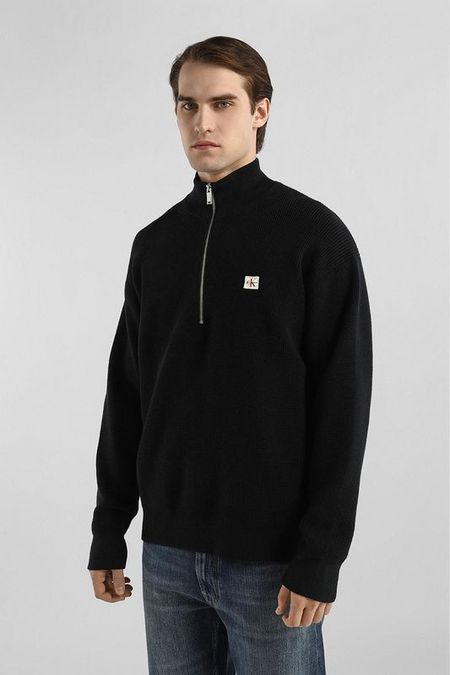 Пуловер хлопковый с воротником на молнии Calvin Klein Jeans