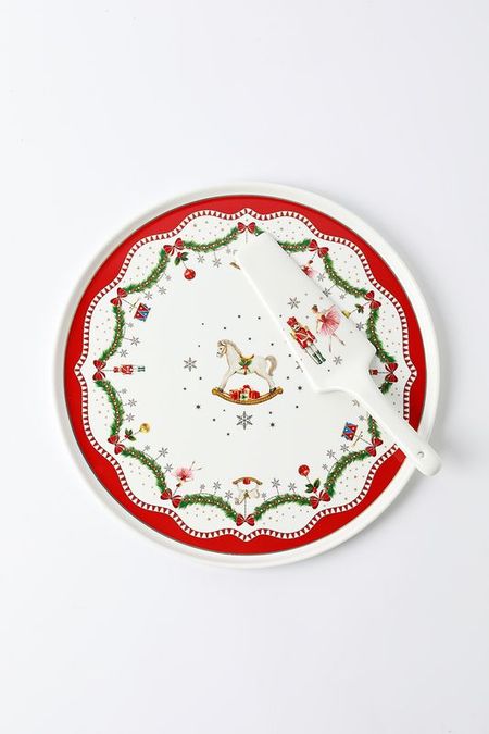 Блюдо фарфоровое для торта с лопаткой Magie De Noel Easy Life