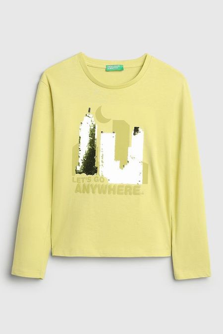 Лонгслив хлопковый с принтом Benetton
