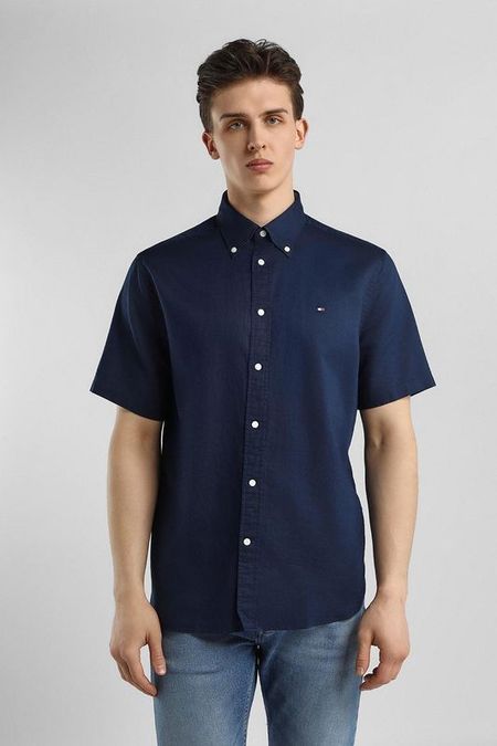 Рубашка из хлопка и льна с коротким рукавом Tommy Hilfiger