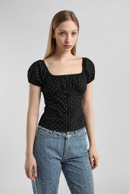 Блуза хлопковая с рукавом фонарик Guess Jeans
