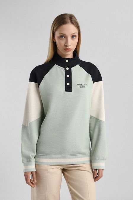 Толстовка хлопковая с воротником на кнопках Guess