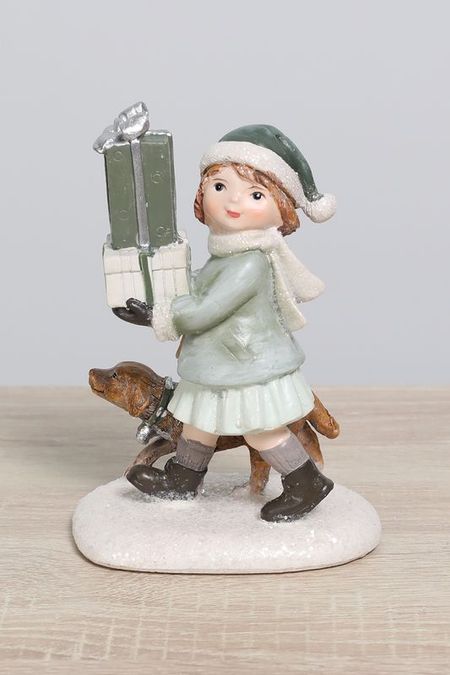 Новогоднее украшение Девочка с собакой и подарками COSY @ HOME