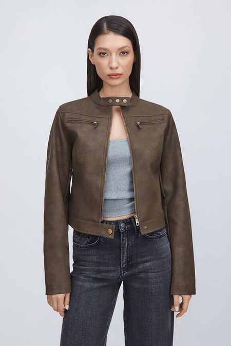 Куртка из искусственной кожи укороченная TOPTOP