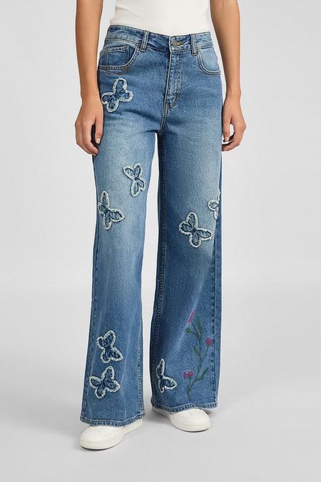 Джинсы свободного кроя с декором Desigual