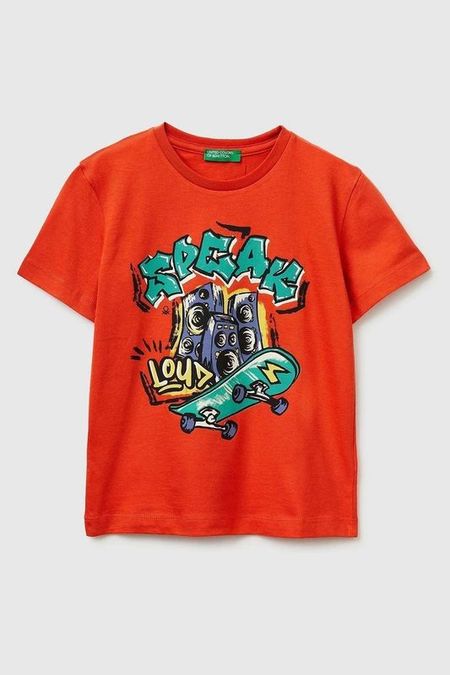 Футболка хлопковая с принтом Benetton