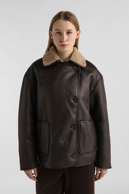 Дубленка из искусственной кожи с меховым воротником Piombo