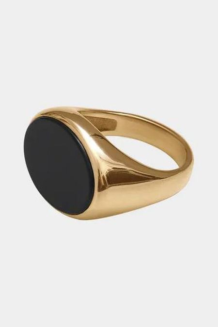 Позолоченное кольцо с черным агатом RINGSTONE