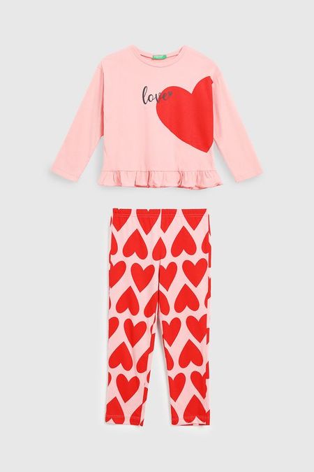 Пижама хлопковая из лонгслива и брюк Benetton Undercolors
