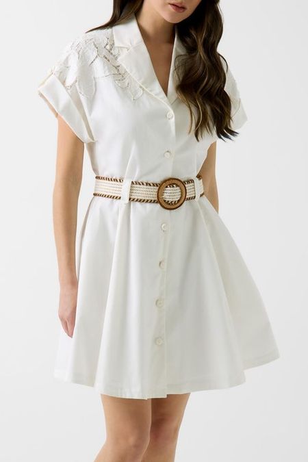 Платье хлопковое с шитьем и поясом Marciano by Guess