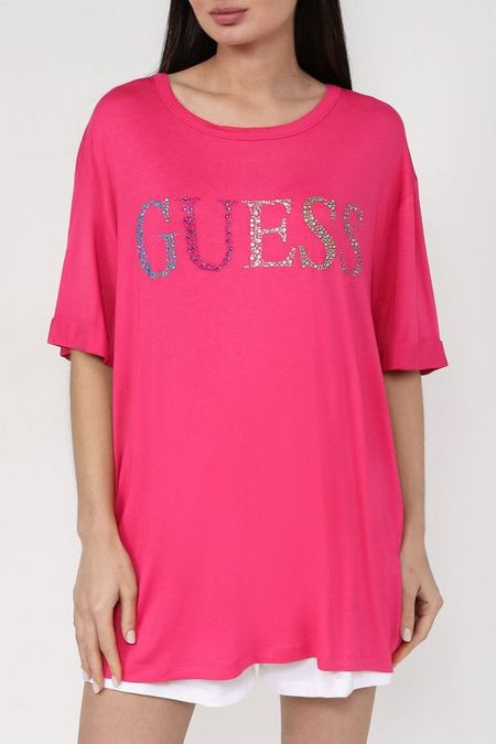 Футболка из вискозы с логотипом из страз Guess