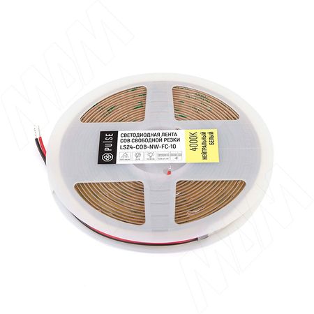 ЛЮКС COB лента светодиодная, 528 диодов, 24V, свободная резка, 5 м, CRI 90, нейтральный белый 4000К, IP20, 10W/1м, LUX (LS24-COB-NW-FC-10)