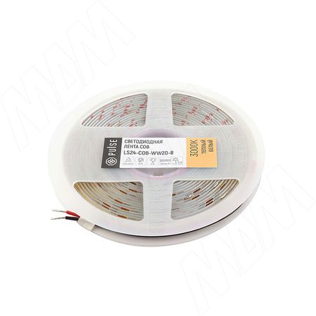 ЛЮКС COB лента светодиодная, 336 диодов, 24V, 5 м, CRI 90, теплый белый 3000К, IP20, 10W/1м, LUX (LS24-COB-WW20-8)