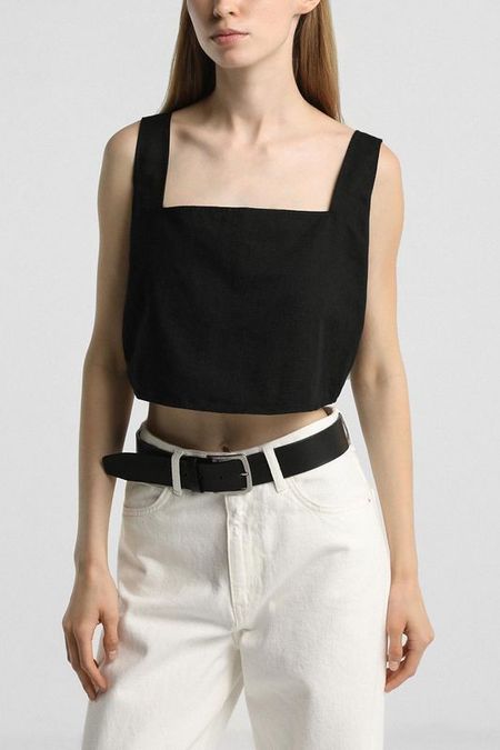 Топ из хлопка и льна на лямках Calvin Klein Jeans