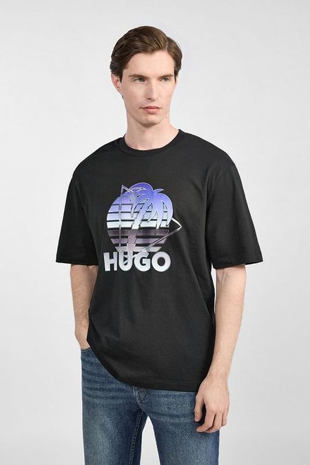 Футболка хлопковая с принтом HUGO