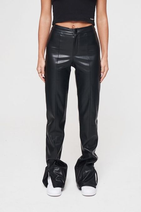Брюки из экокожи с боковыми разрезами The Couture Club