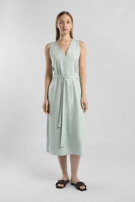Платье из смесового льна с поясом Calvin Klein