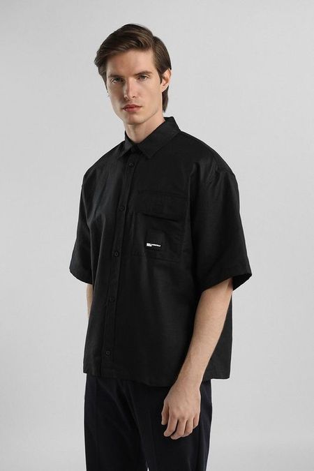 Рубашка из хлопка и льна с коротким рукавом Karl Lagerfeld Jeans