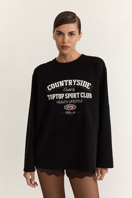 Лонгслив хлопковый с принтом TOPTOP