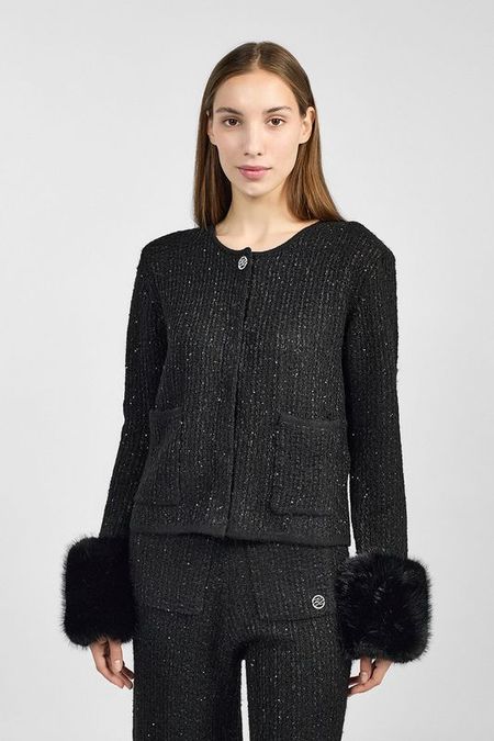 Кардиган твидовый с меховой опушкой Karl Lagerfeld