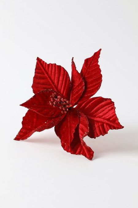 Новогоднее украшение Цветок Пуансеттия на клипсе ChristmasDeLuxe