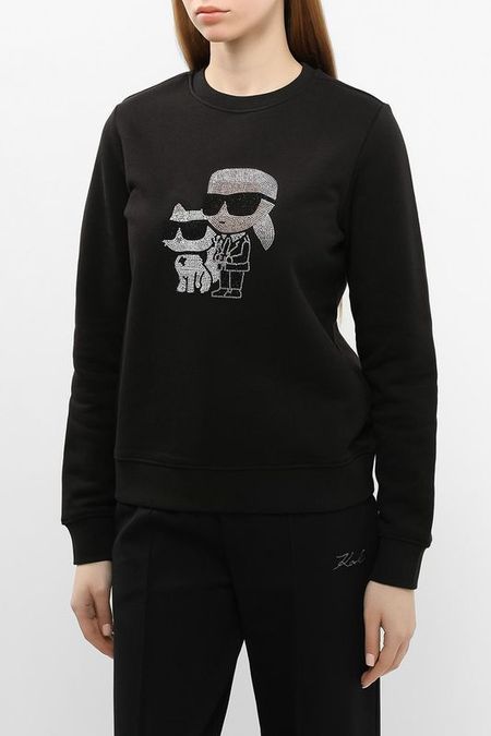 Свитшот хлопковый с логотипом из страз Karl Lagerfeld
