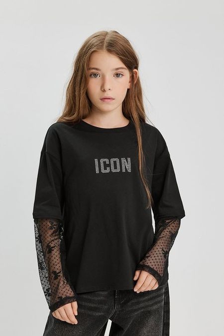 Лонгслив хлопковый с кружевом ACOOLA