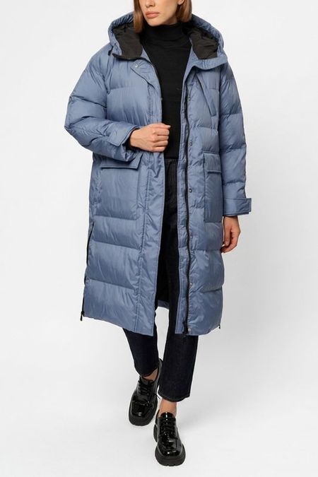 Пальто утепленное удлиненного кроя с капюшоном ELEGANZZA